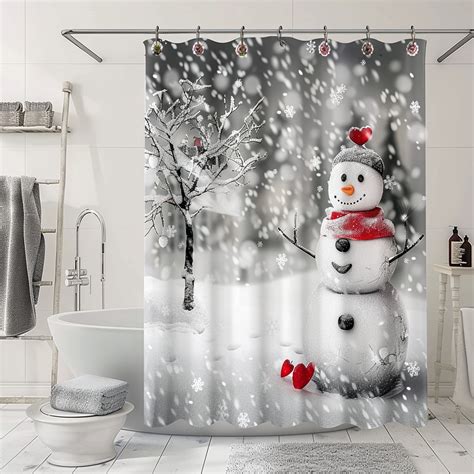 Sy Winter Wonderland Shower Curtain Set Ultra Realistic Sman And Tree