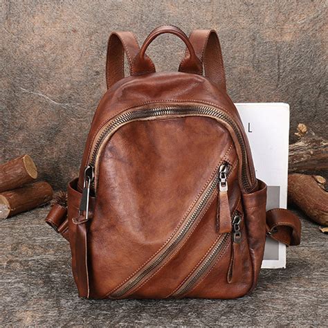 Womens Vintage Brown Leather Backpack Purse Book Bag Purse For Women Igemstonejewelry