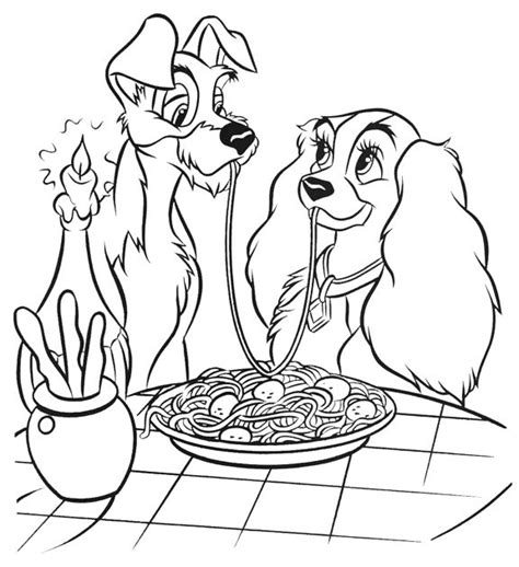 La Belle Et Le Clochard Scene Des Spaghettis Cartoon Coloring Pages