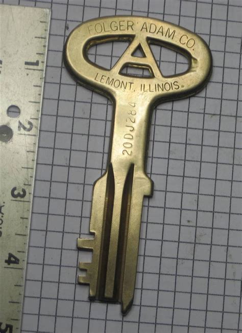 Vintage Folger Adam Lemont Ill Prison Jail Cell Key Brass