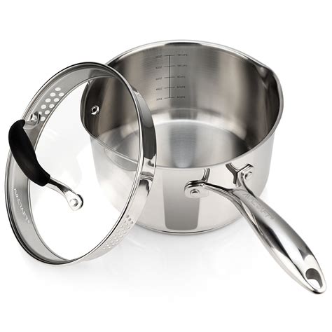 AVACRAFT Stainless Steel Saucepan with Glass Strainer Lid, Two Side Sp