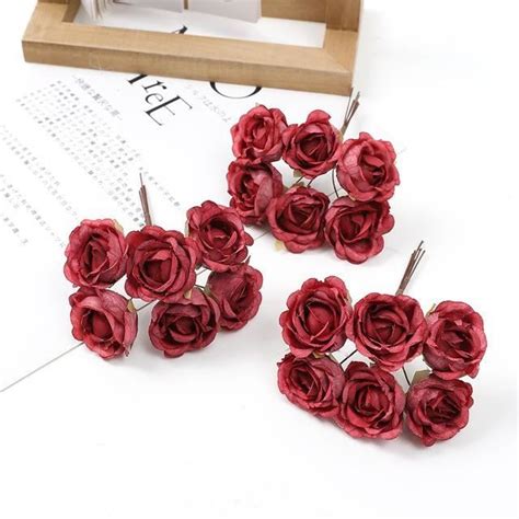 FLEUR SECHEE Red Mini Bouquet De Roses Artificielles En Soie 4cm 6