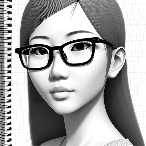 Pencil Sketch 3d Skin Super Beautiful Asian With Glasses Arthub Ai