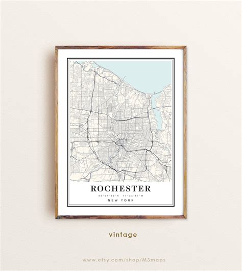 Rochester New York Map Rochester Ny Map Rochester City Map Etsy