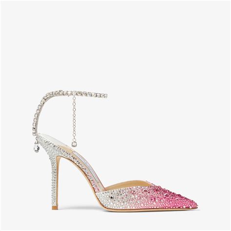 Jimmy Choo Saeda 100 Crystal Embellished Satin Ombre Pumps In Pink