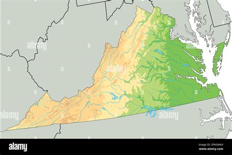 high detailed virginia physical map stock vector image art alamy
