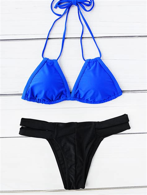 Double Straps Halter Color Block Bikini Set Shein Sheinside