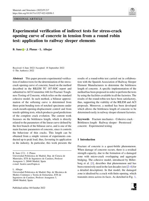 Pdf Experimental Verification Of Indirect Tests For Stress Crack