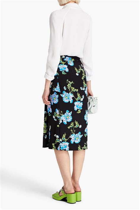 Diane Von Furstenberg Elma Floral Print Stretch Crepe Midi Wrap Skirt