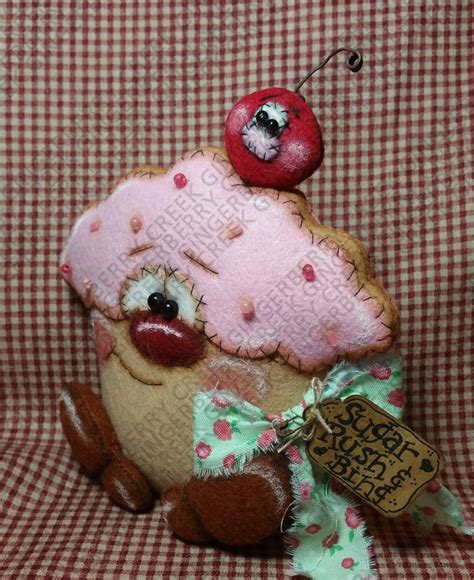 Sugar Rush Cupcake And Bing Cherry Pattern 209 Primitive Doll Ornie