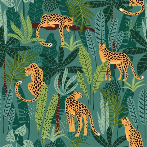 Leopard And Tropical Leaves Seamless Pattern