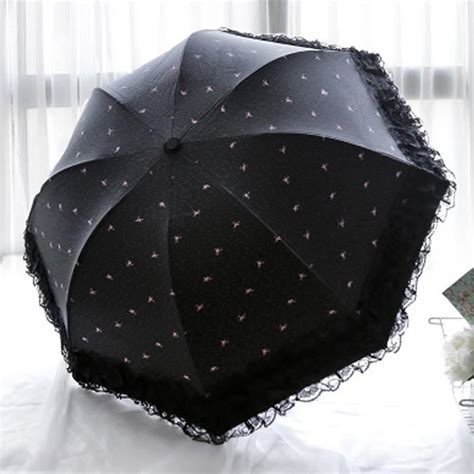 Funmoon Parapluie Femmes Parasol En Dentelle Noir Protection Uv