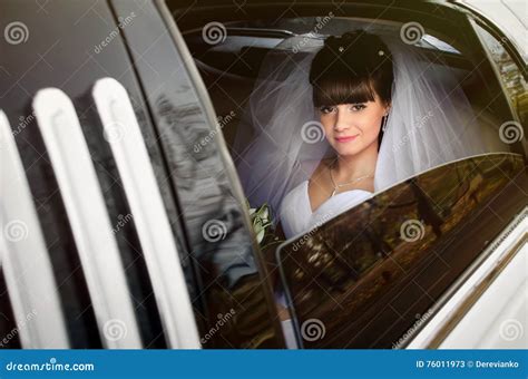 Beautiful Bride In Wedding Limousine Stock Image Image Of Limousine