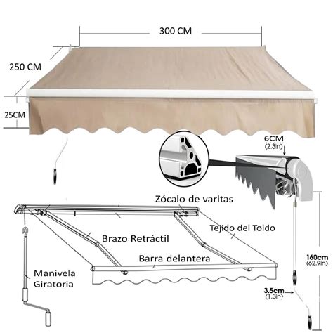 Toldo Con Brazo Retractil Terrazas X Mts Crudo Igpro