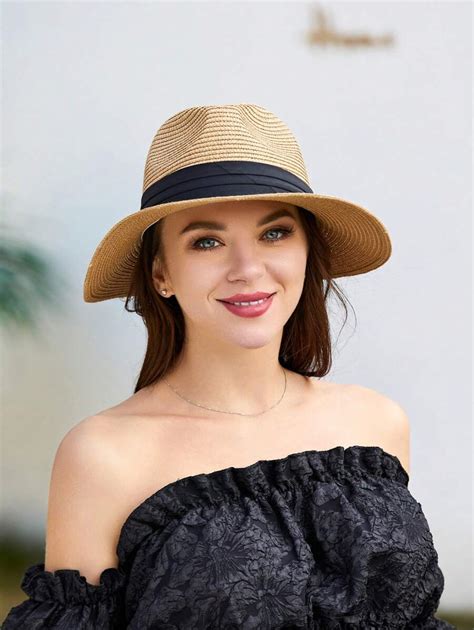 Women Wide Brim Straw Panama Roll Up Hat Fedora Beach Sun Hat Upf