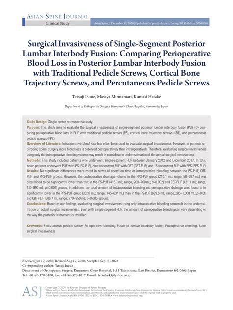 PDF Surgical Invasiveness Of Single Segment Posterior Lumbar