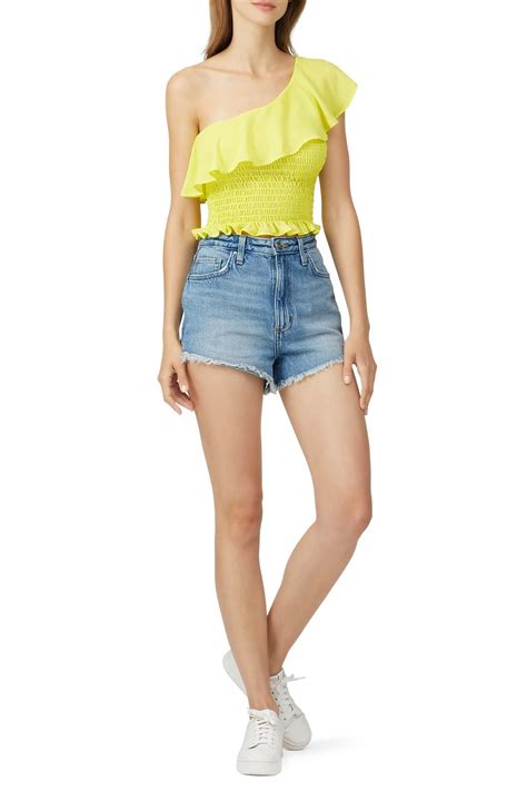 Yellow One Shoulder Ruffle Top By Krisa Rent The Runway