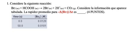 Solved Considere La Siguiente Reacci N Chegg