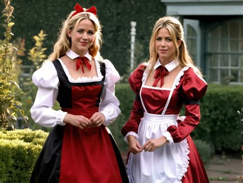 Elegant Victorian Maid Gowns Graceful Red And Black Attire In A