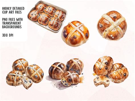 Hot Cross Buns Clipart Easter Watercolor Clipart Pngs Set For Wallpaper Wrapping Paper Logos