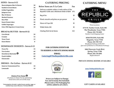 Menu at The Republic Grille - The Woodlands, The Woodlands, W Panther ...