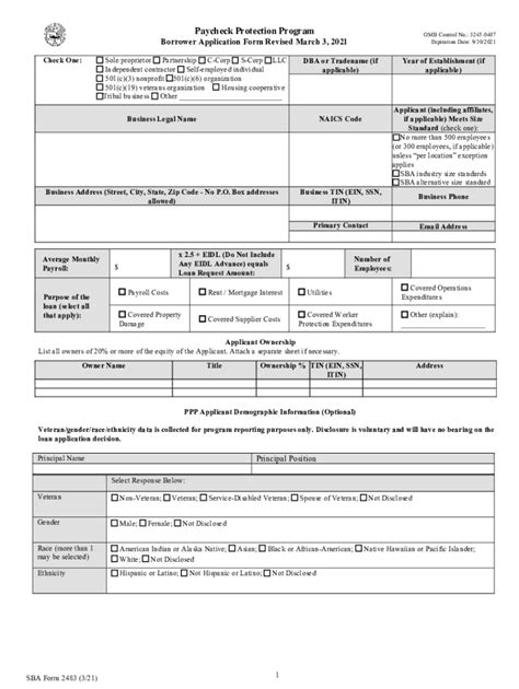 Paycheck Protection Program OMB Control No 3245 0407 Fill Out And