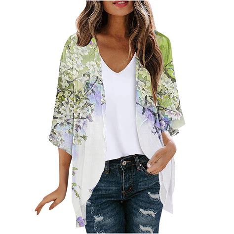 NT Einnly Chiffon Kimono Cardigan 3 4 Sleeve Loose Beach Wear Women