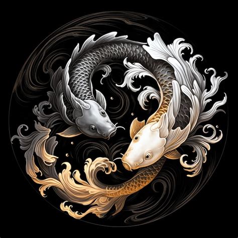 Peixe Koi S Mbolo Yin Yang Preto E Branco Foto Premium