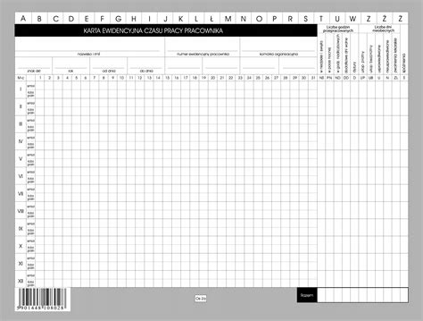 KARTA EWIDENCYJNA CZASU PRACY PRACOWNIKA ROCZNA Os 2a Cena