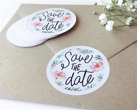 Save The Date Stickers Set Of 25 Wedding Stickers Tropical Etsy