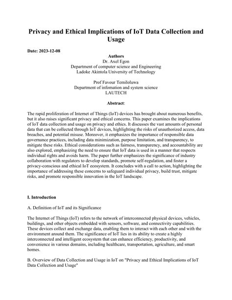 Pdf Privacy And Ethical Implications Of Iot Data Collection And Usage