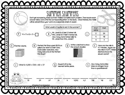 5th Grade Summer Stumpers | End of Year Math Riddles by Teach Simple