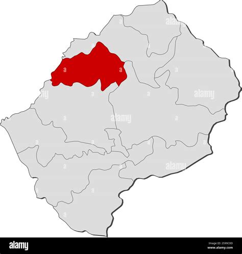 map  lesotho   provinces berea  highlighted stock vector