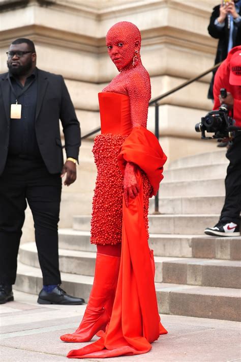 Doja Cat Unrecognizable Covered In 30 000 Red Crystals At Paris Fashion