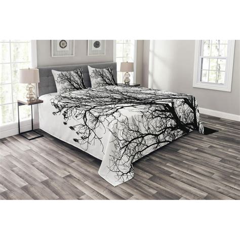 Nature Bedspread Set Leafless Autumn Fall Tree Branches Tops Oak