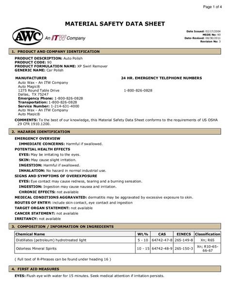 Pdf Material Safety Data Sheet Msdsdigital Pdf Filematerial