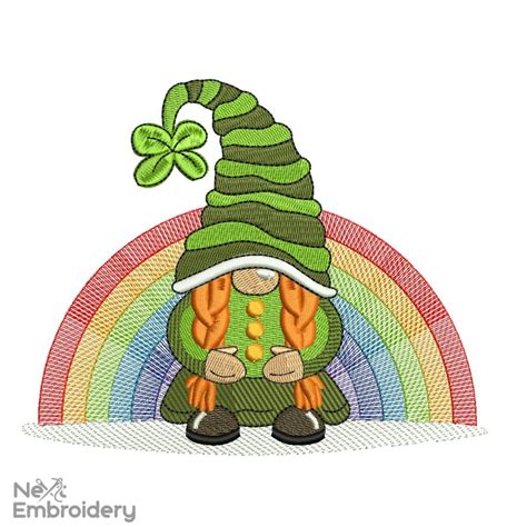 Rainbow Gnome Girl Patricks Day Embroidery Designs Nextembroidery