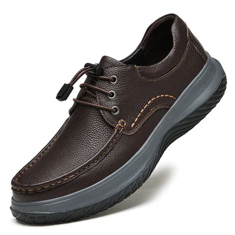 Sapatos masculinos casuais de couro legítimo tênis respiráveis