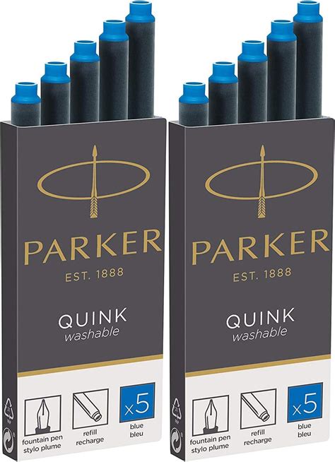 Parker Quink Washable Ink Fountain Pen Refill Cartridges 10 Blue Ink