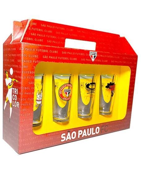 Kit 4 Copos Cylinder Long Drink São Paulo Tricolor 300ML Allmix Copo