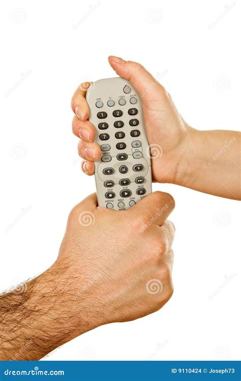 Hands Holding A Remote Control Stock Photo Image Of Multimedia