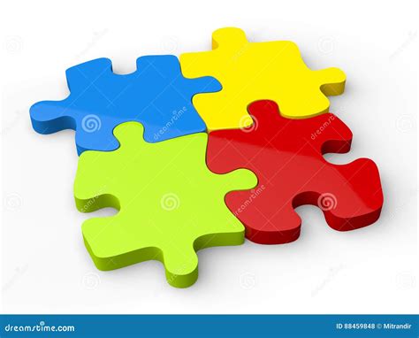 Four Piece Jigsaw Puzzle In Red Blue Green And Yellow Stock