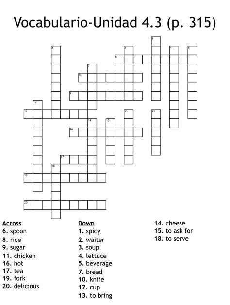 Vocabulario Unidad 4 3 P 315 Crossword WordMint