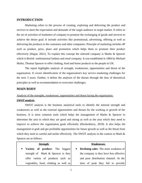 Principles Of Marketing Analysis Of Challenges And Swot Of Marks Spencer