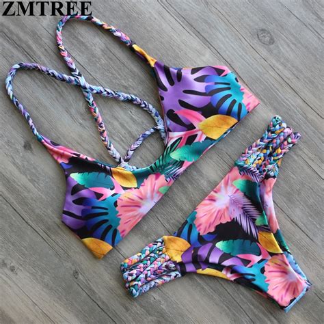 ZMTREE Brand 2017 Newest Bikinis Floral Printed Brazilian Bikini Set