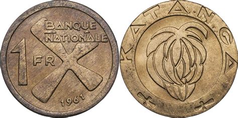 Kongo Republik 1 Franc 1961 Katanga Kreuz Kursmünze 1946 1947 vz