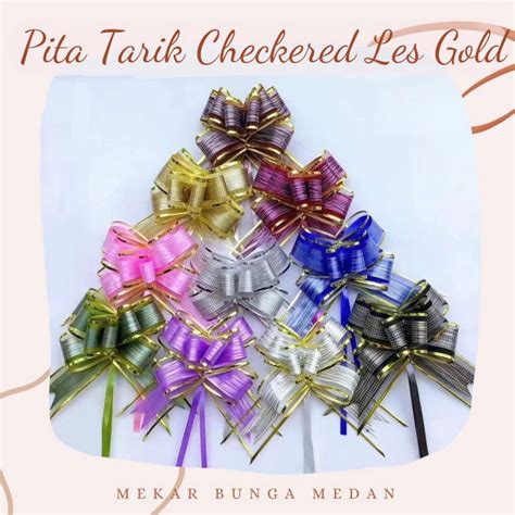 Jual 10 PC Pita Tarik Pita Serut Checkered Les Gold 3 Cm X 48 Cm