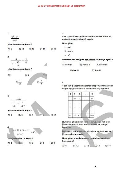 2016 Lys Matematik Soruları Ve Çözümleri Pdf Bilgenç