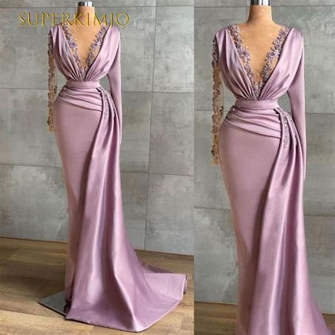 Superkimjo Robe De Soiree De Mariage V Neck Lace Evening Dresses Long