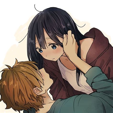 Safebooru 1boy 1girl Black Hair Blue Eyes Blush Blush Stickers Caress Couple Face To Face Hand